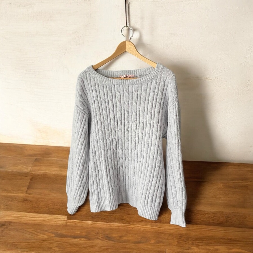 Women's La Vie en Rose Light Gray Ribbed Knitted Sweater Lounge Size Large Cozy